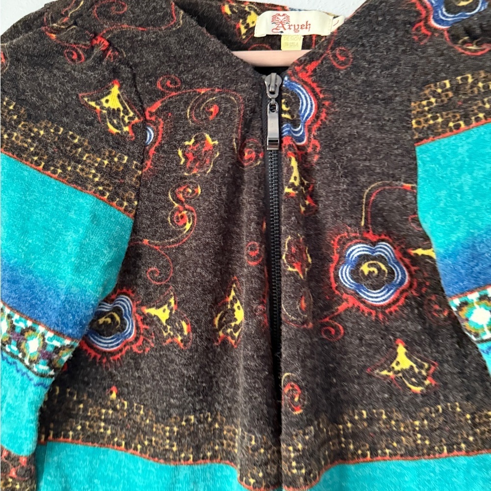 Y2K Aryeh Multicolor Striped Geometric Zip Front Long Sleeve Sweater Dress L - Picture 4 of 12